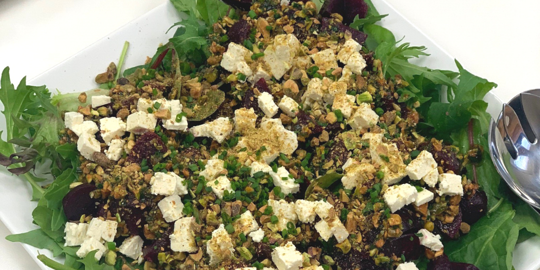 Beetroot and feta with herb and pistachio dressing